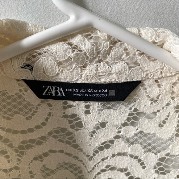 ZARA Cream Ivory Lace Button Down Polo Jacket size XS - Picture 2 of 11